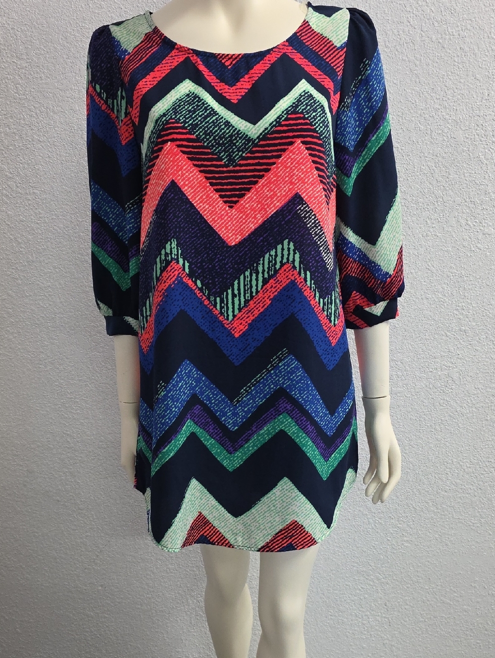 The Vintage Shop Chevron Multicolor Shift Mod Boho Dress